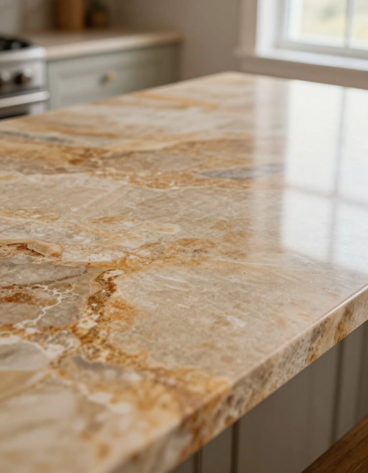 Custom epoxy countertop surface with stone-look finish installed by EpoxStone LLC in Claremore, Oklahoma.