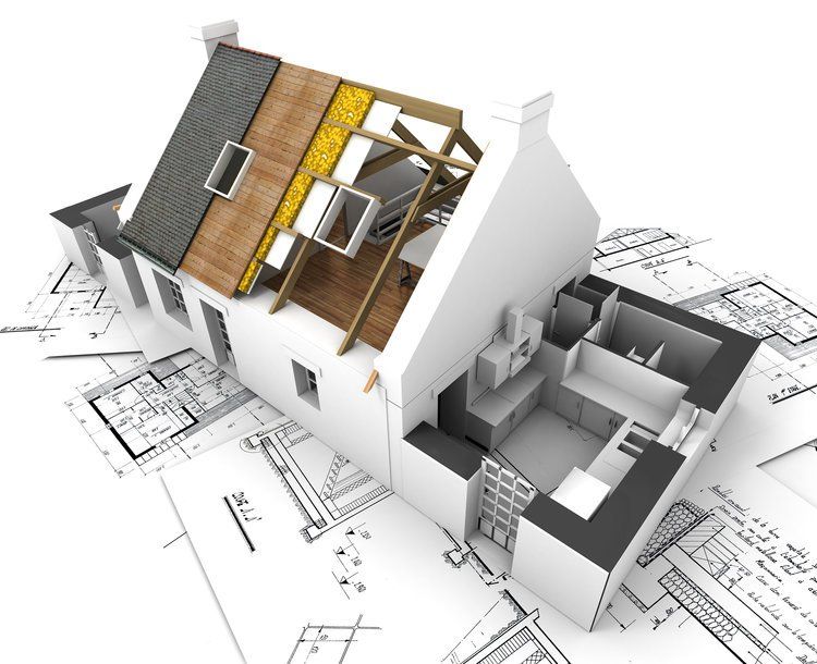 An architectural drawing of a house under construction