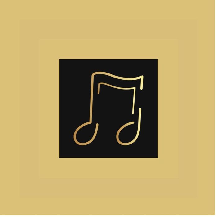 Gold music note icon on a black square background