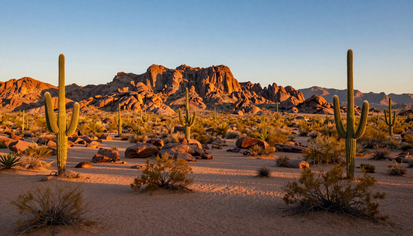 Phoenix local attractions with desert mountains and golden sunlight