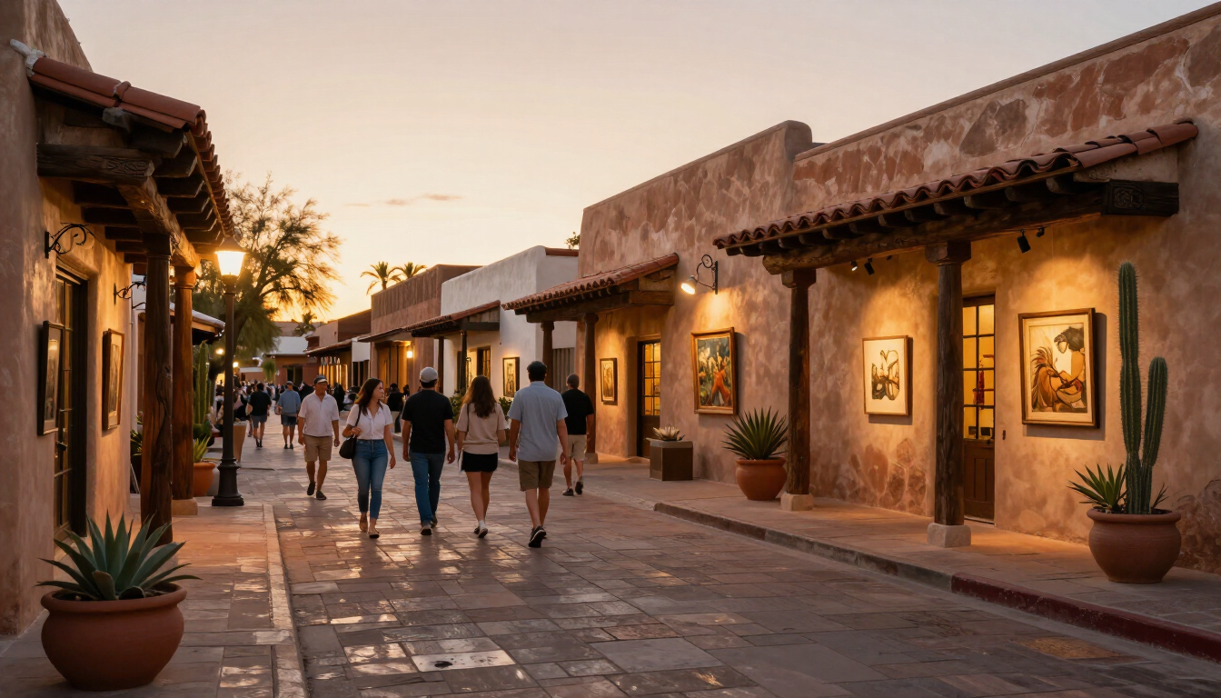 Colorful Old Town Scottsdale street with galleries and desert-inspired architecture