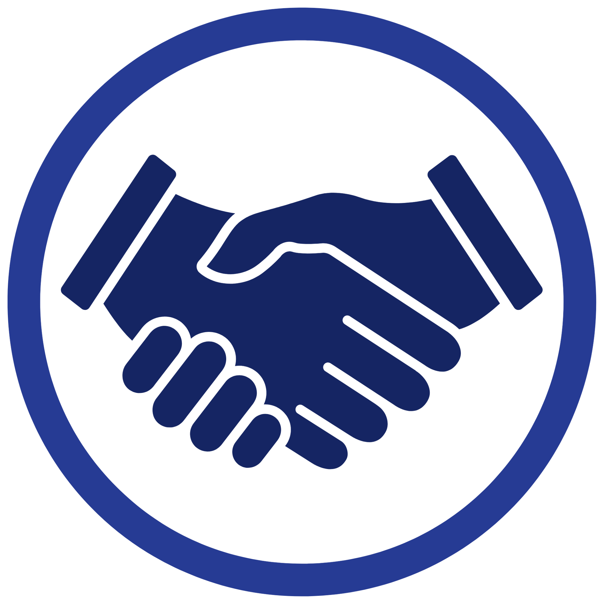 Blue handshake icon inside a blue circle, symbolizing partnership or agreement