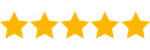 Five gold stars in a row on a white background