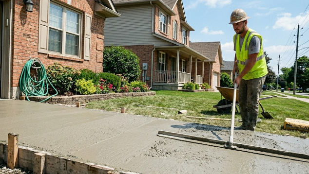 Local concrete contractor pouring a new driveway in Ballenger Creek, Maryland.