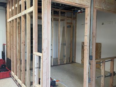A room is being built with wooden frames.