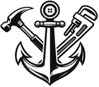Black anchor with a hammer and wrench crossed behind it in a bold line-art logo.