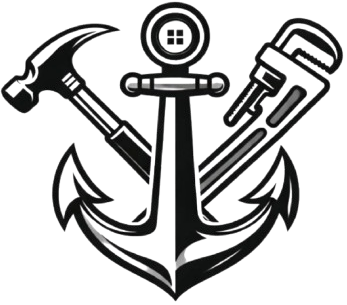 Black anchor with a hammer and wrench crossed behind it in a bold line-art logo.