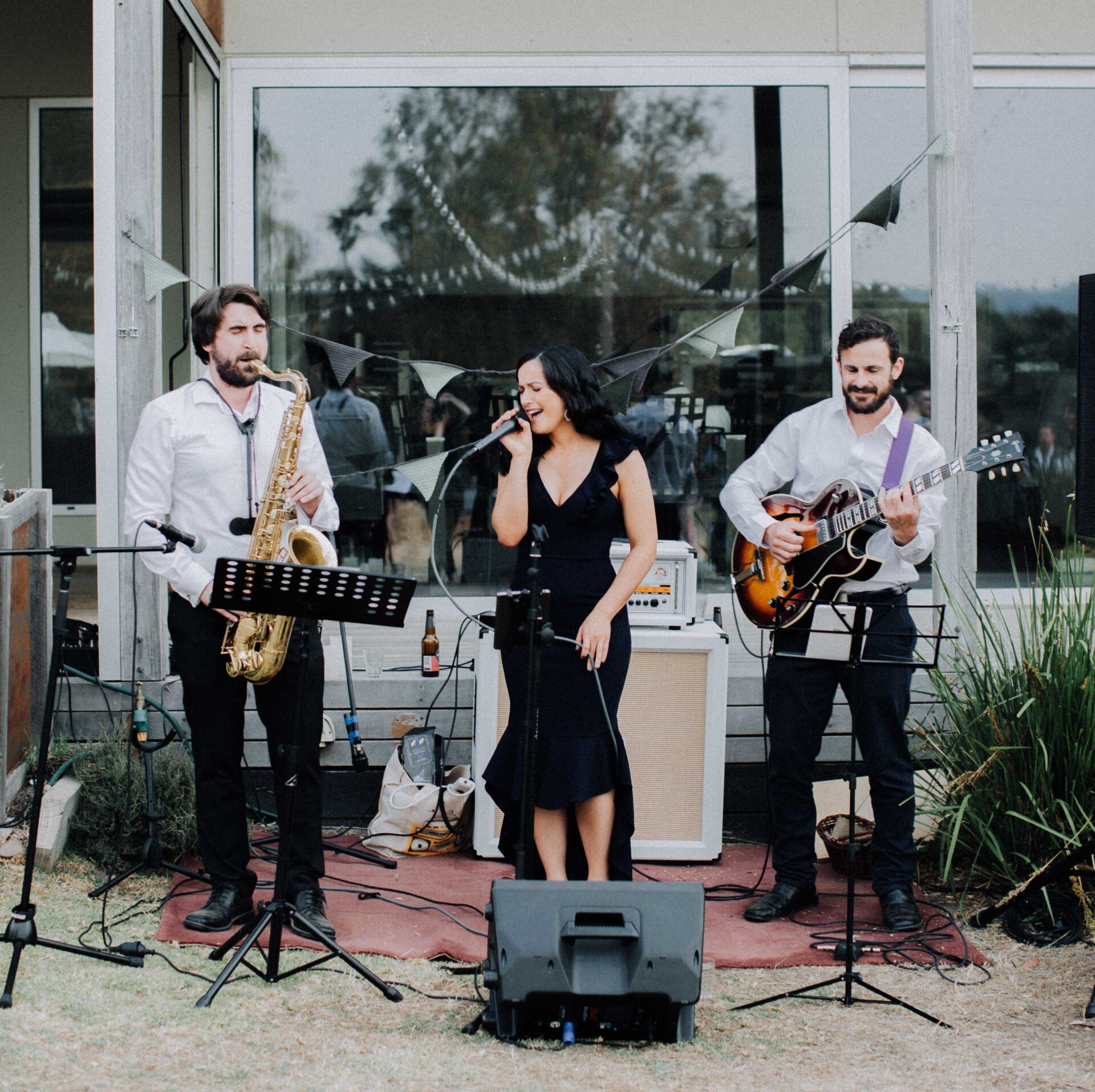 Jazz trio playing smooth live jazz at a Melbourne corporate event