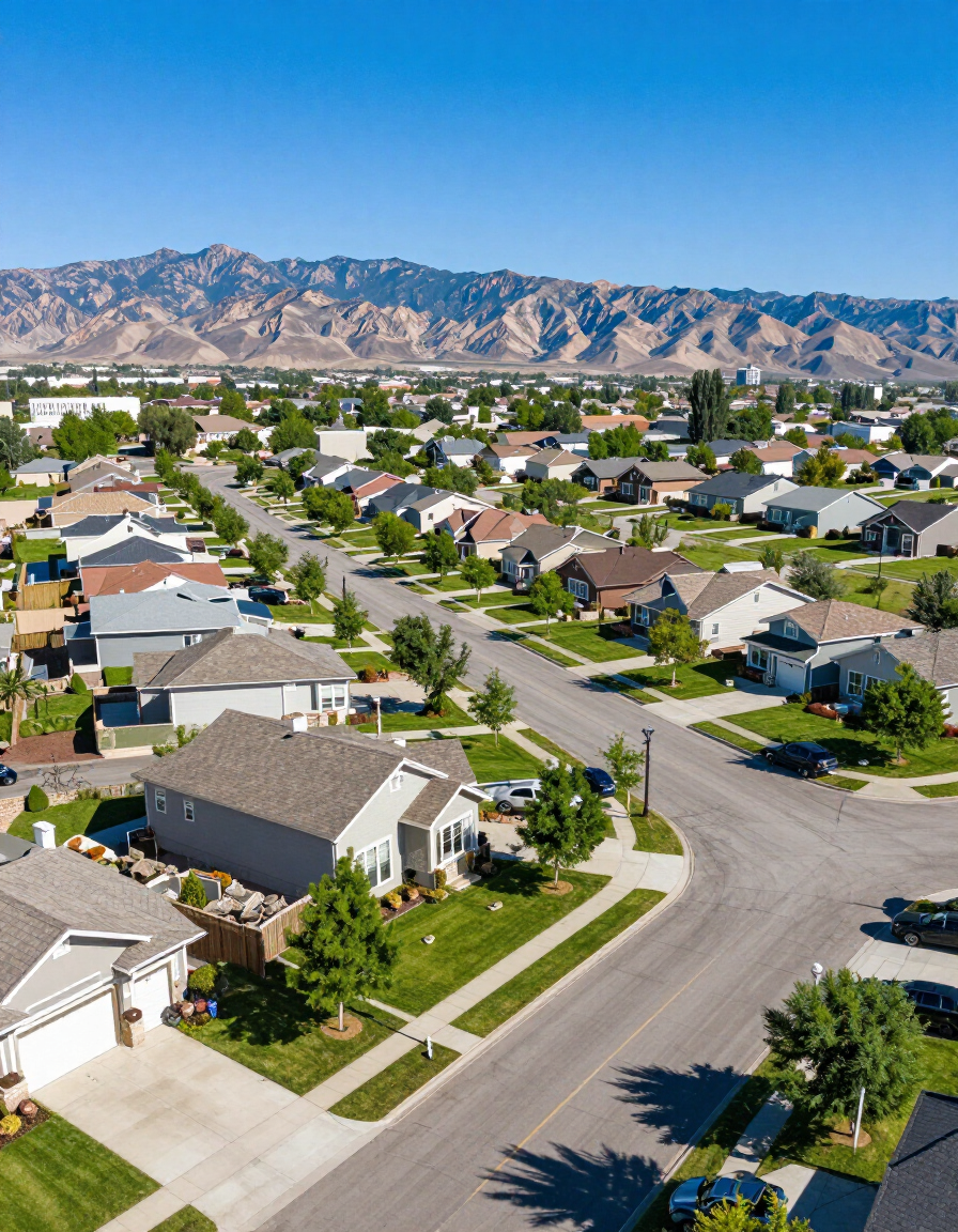 Salt Lake County residential neighborhood with Wasatch Mountains in the background