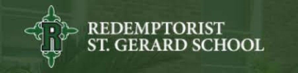 Redemptorist St. Gerard School logo with a green cross and white lettering on a green background