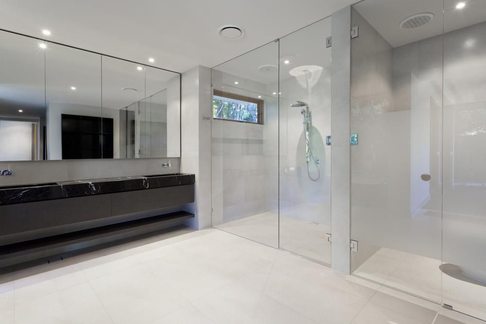 Spacious Bathroom with Gray and White Tones — Ace Glass & Aluminium In Wooli, NSW