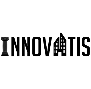 Logo Innovatis in nero, con una I a forma di colonna e una A a forma di edificio su sfondo bianco.