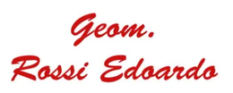 Scritta in corsivo rosso con la scritta “Geom. Rossi Edoardo” su sfondo bianco