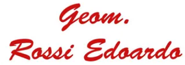 Scritta in corsivo rosso con la scritta “Geom. Rossi Edoardo” su sfondo bianco