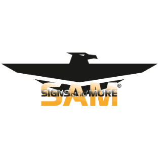 Logo con silhouette di aereo nero sopra la scritta arancione 