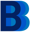 Blue stylized letter B logo on a white background