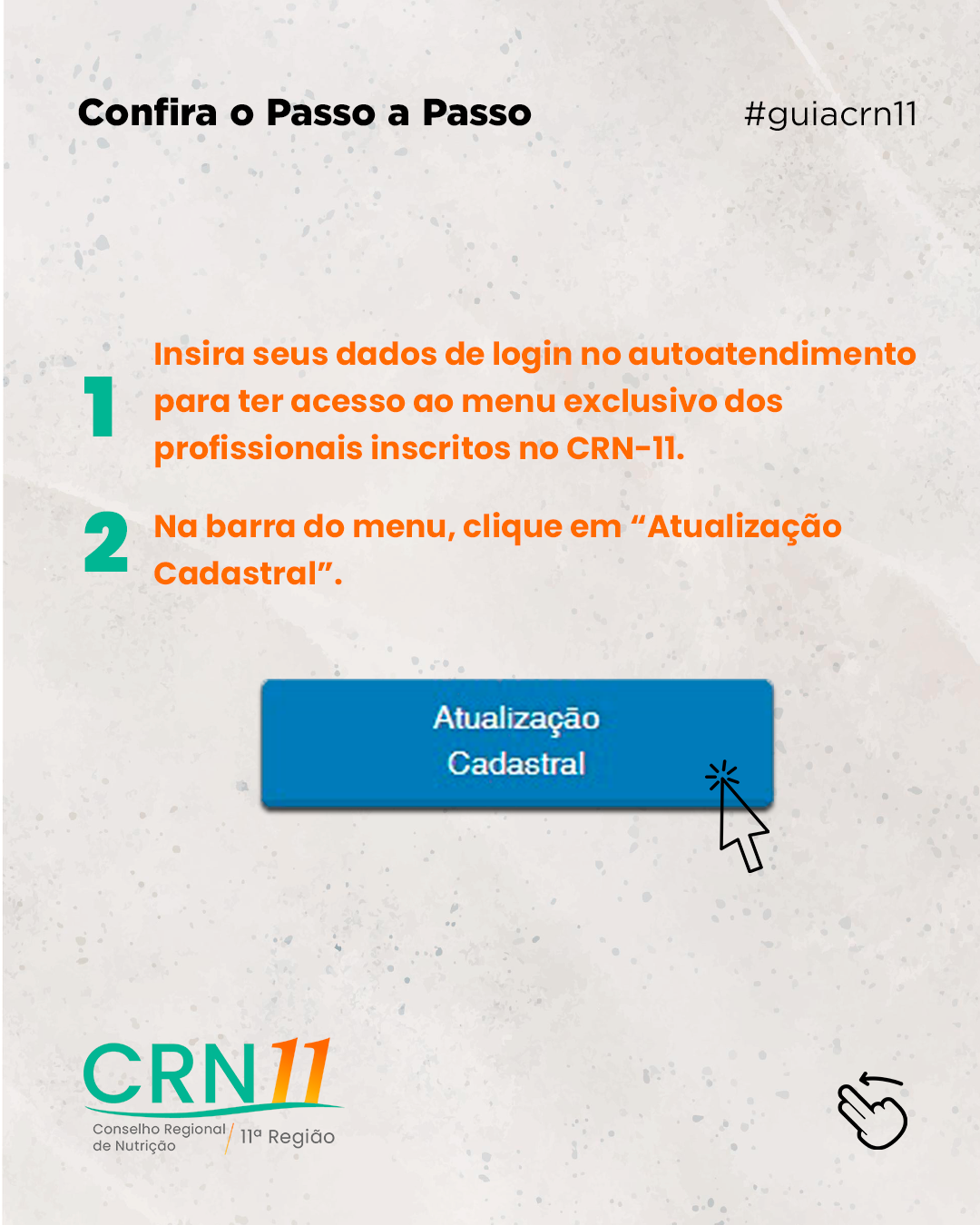 Tela do CRN17 com instruções e botão azul “Atualização Cadastral” para iniciar login no menu exclusivo.
