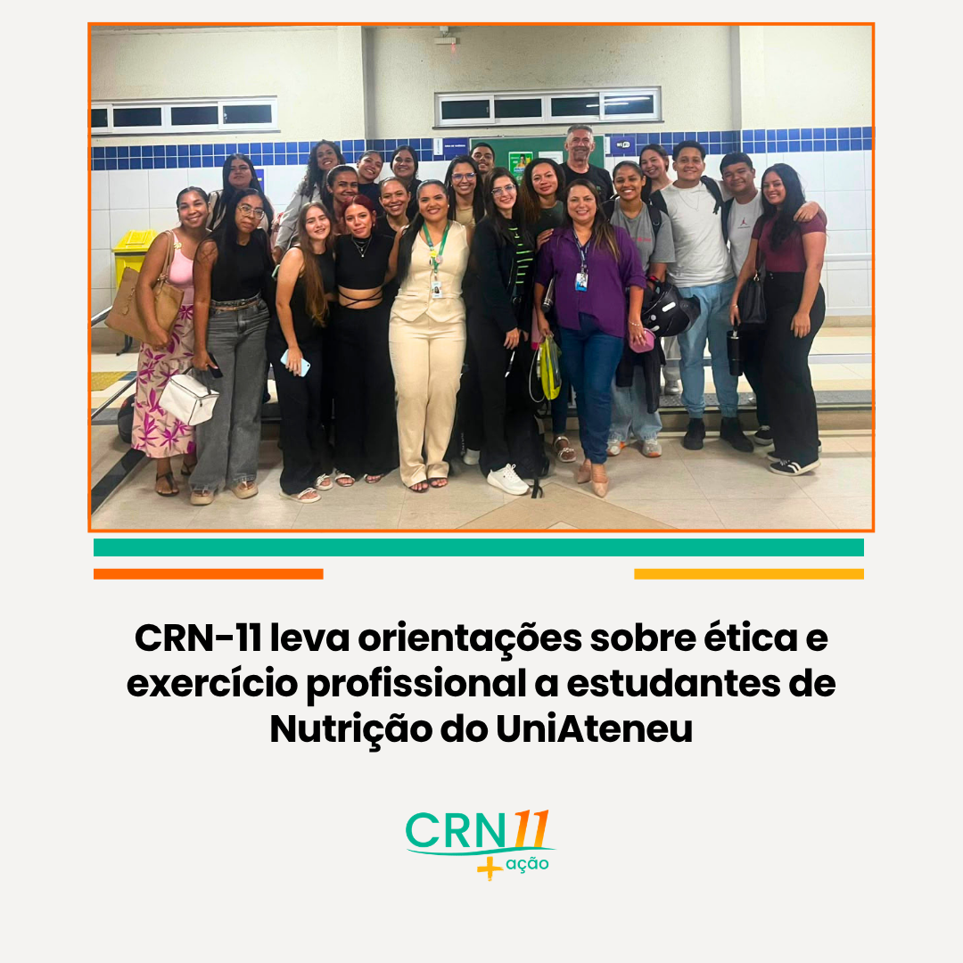 Grupo de estudantes e palestrante em oficina do CRN-11 sobre ética e exercício profissional em Nutrição