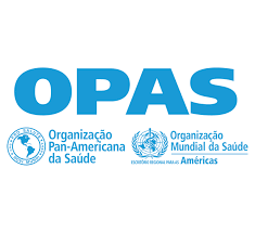 Logo azul da OPAS com os nomes Organização Pan-Americana da Saúde e Organização Mundial da Saúde