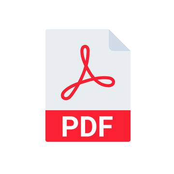 Ícone vermelho de arquivo PDF com um canto dobrado e logotipo no estilo Adobe.