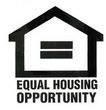 Equal Housing Opportunity logo: Black house outline with two horizontal lines inside; text below.