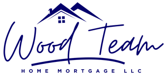 Logo for Wood Team Home Mortgage LLC, with a house icon in dark blue and script lettering.