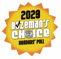 2023 Bozeman's Choice Readers' Poll badge with yellow starburst and text.