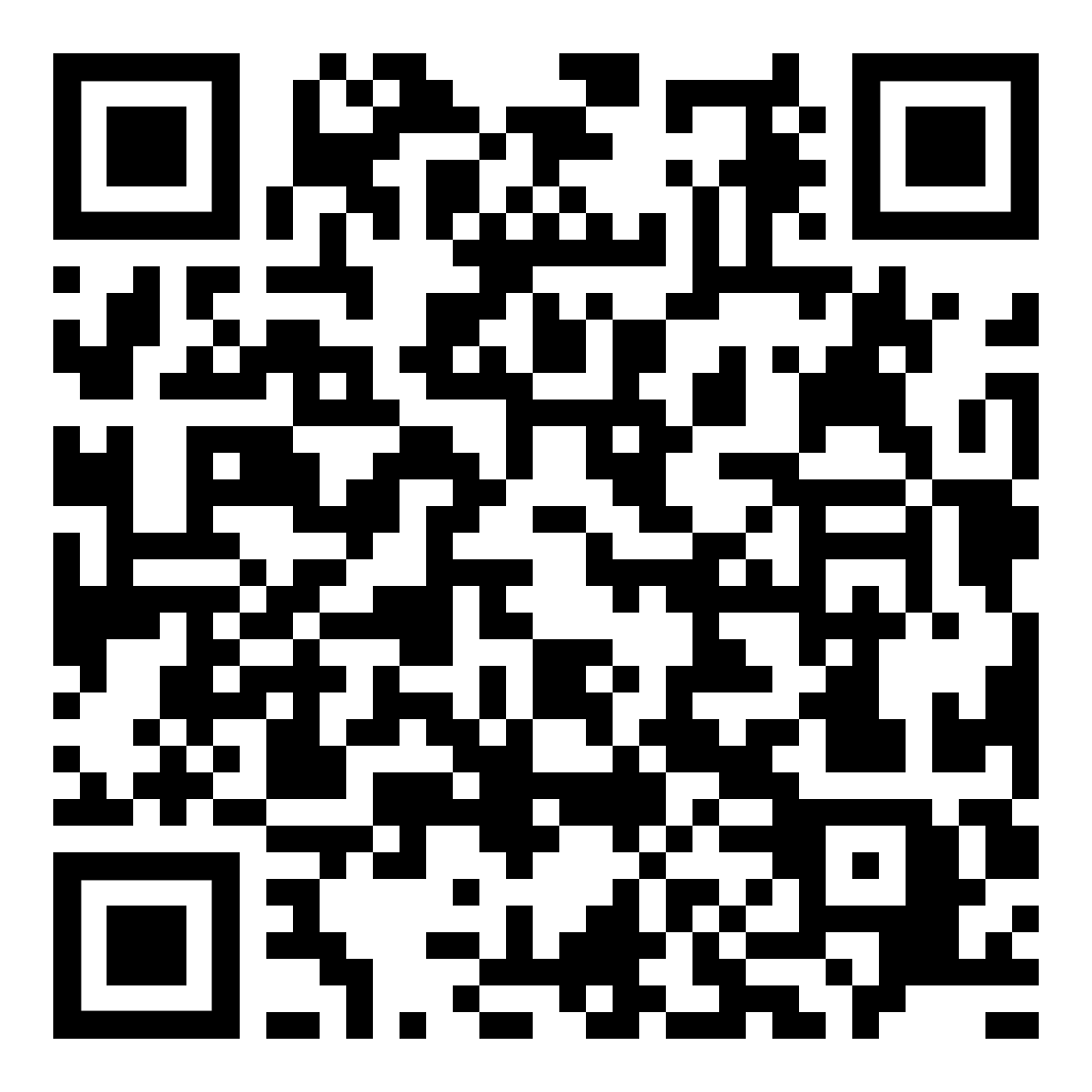 QR code: a square pattern of black and white modules.