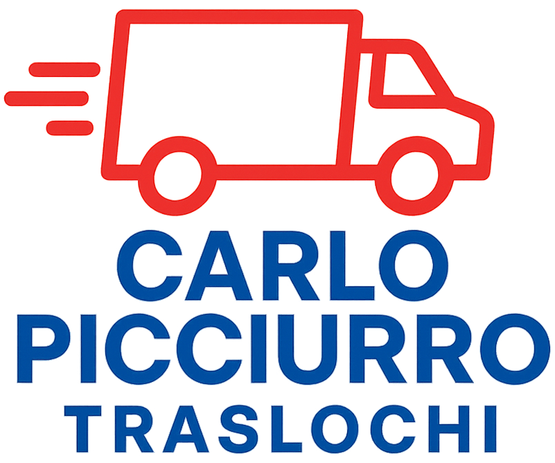Red truck logo above blue text: