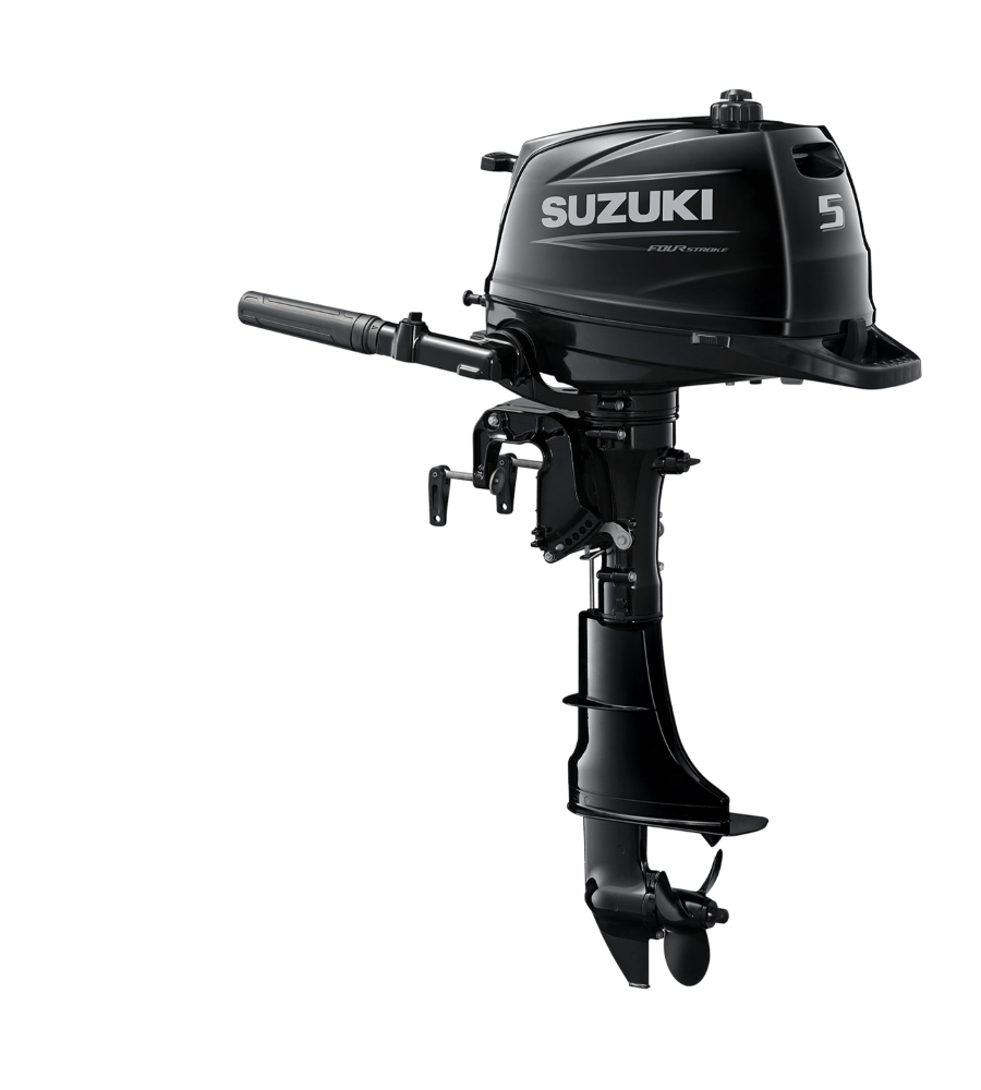 Black Suzuki outboard motor on a white background