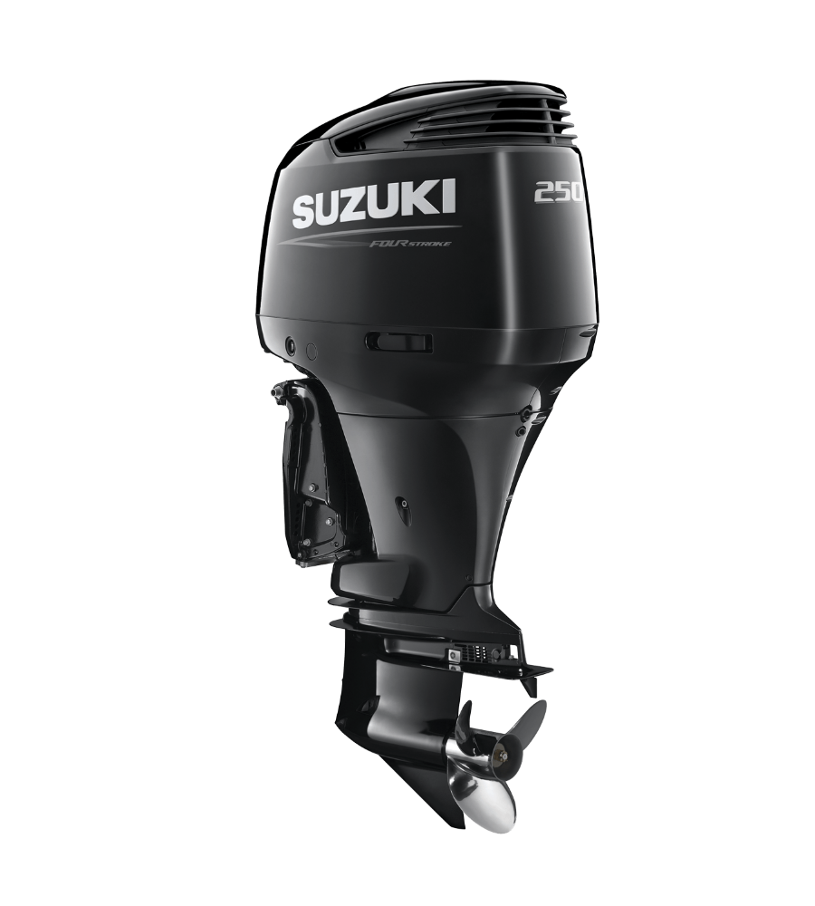 Black Suzuki 25-horsepower outboard motor on a white background