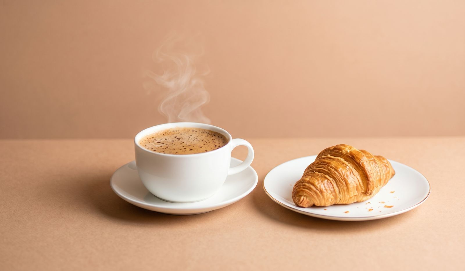 a cup of black americano and a single piece of all-butter croissant