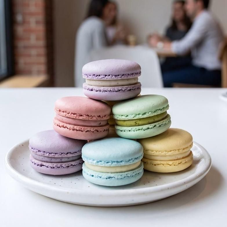 french macarons stacked on a plate
