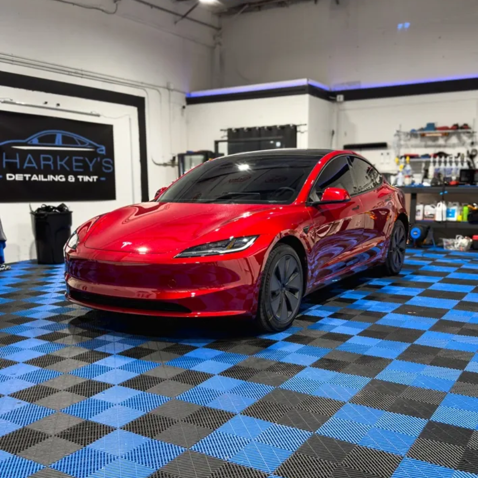 window tint in sarasota on a red car by TJ Sharkey