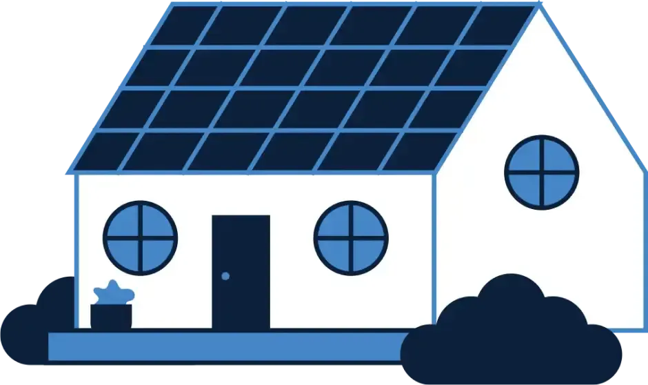 Retro Roofers Hero House with solar panels on roof and circular windows.