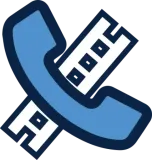 Blue phone handset crossed with a rectangle, possibly a notepad, both with dark blue outlines.