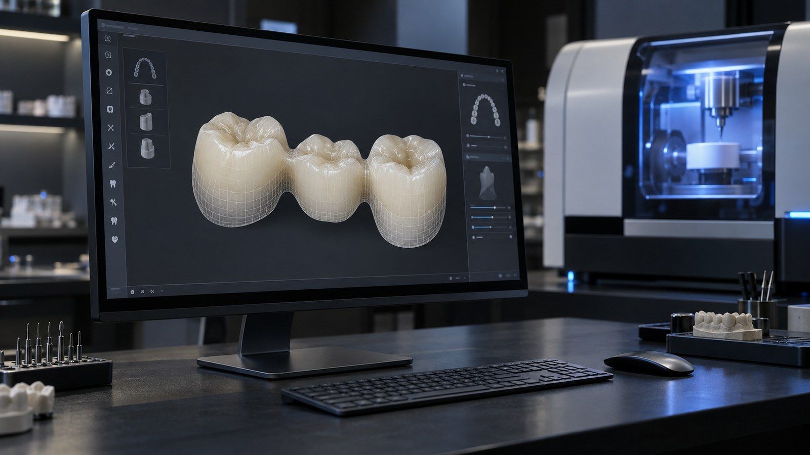 Digital design of a zirconia bridge in the Bayshore lab workflow