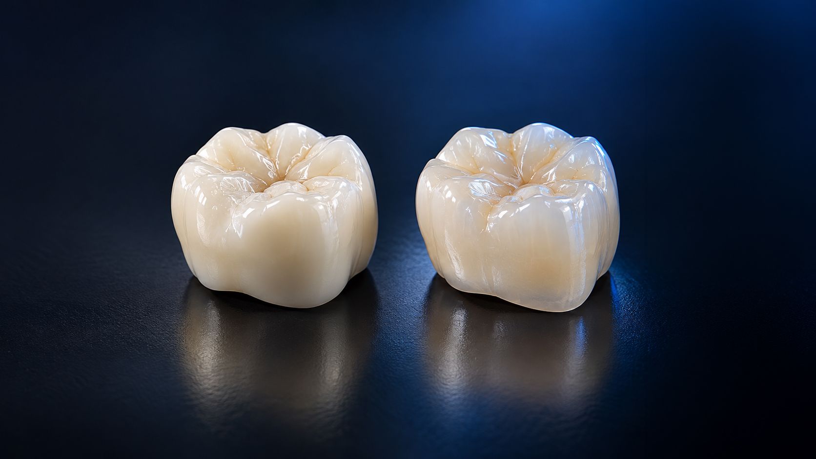 Monolithic zirconia dental bridge under studio lighting