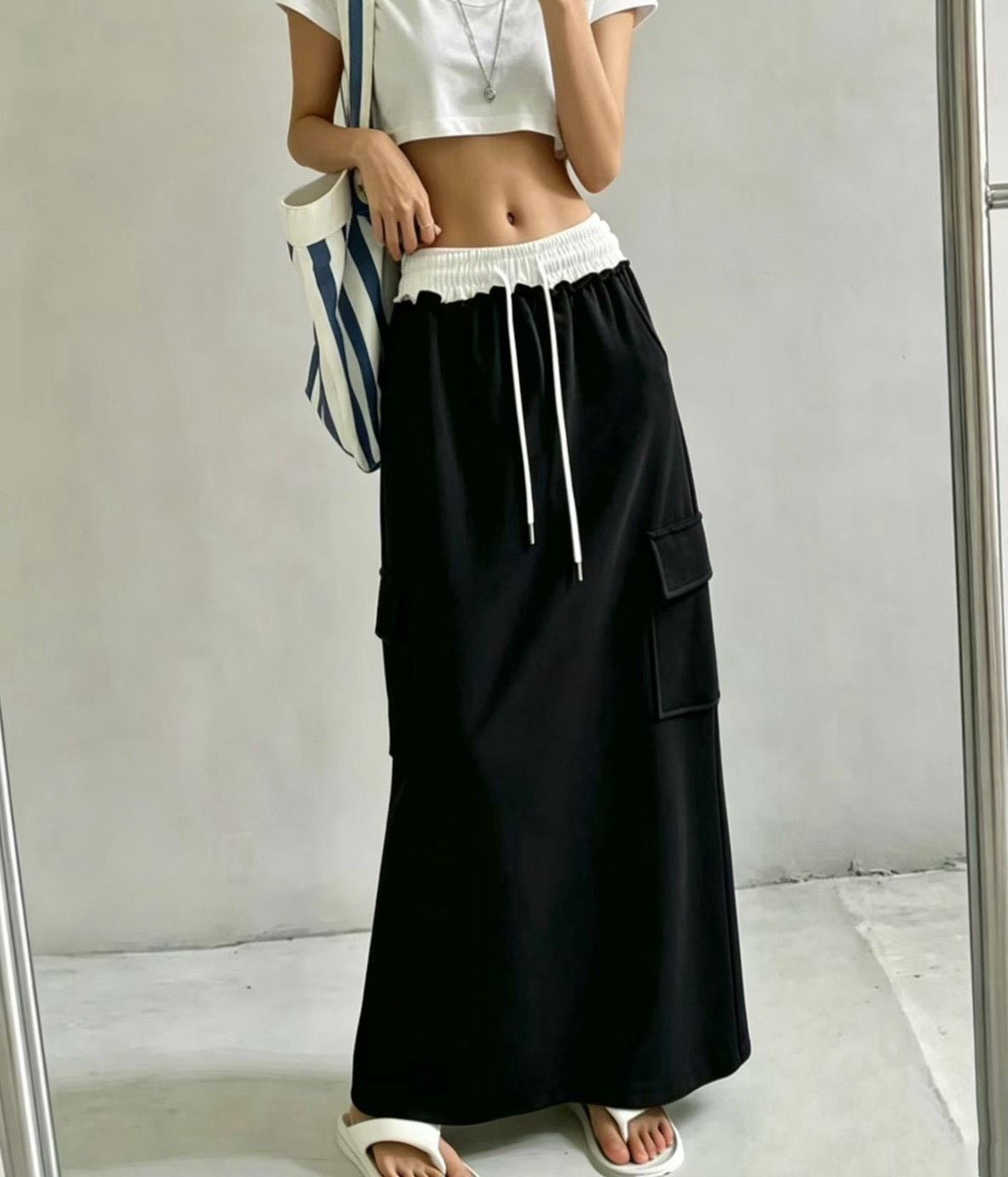 ? 韓系工裝口袋休閒長裙 ?