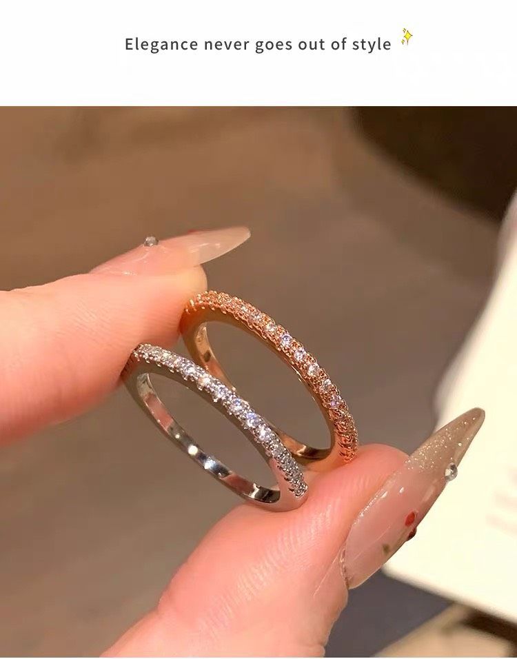 ㊙️美安獨家優惠免運㊙️    簡約高級感素圈鑲半鑽尾戒戒指
