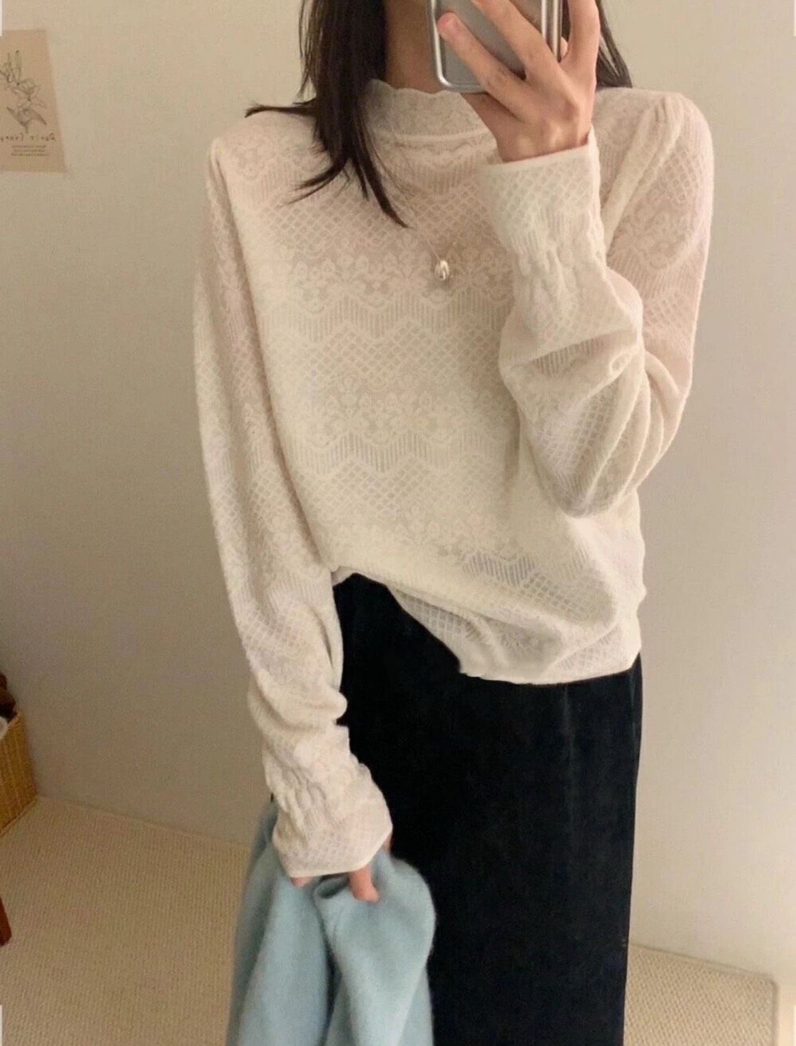 氛圍感作弊神器❗️甜中帶欲❗️  你與時尚只差這一件❗️    【韓系羊毛桑蠶絲半高領打底衫】