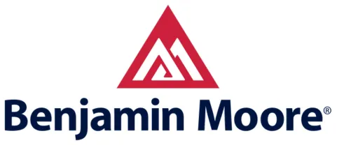 Benjamin Moore logo with red triangle emblem and dark blue text.