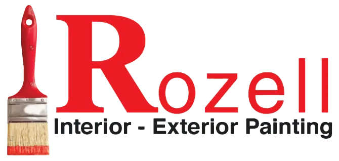 Logo for Rozell Interior - Exterior Painting, with a red paintbrush to the left and red text.