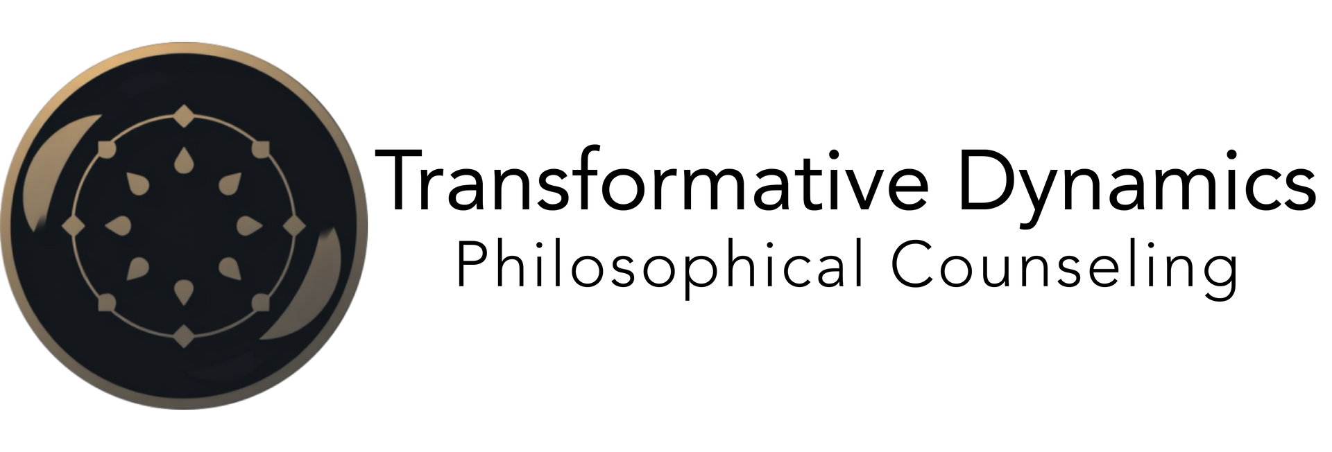 A logo for transformative dynamics philosophical counseling.