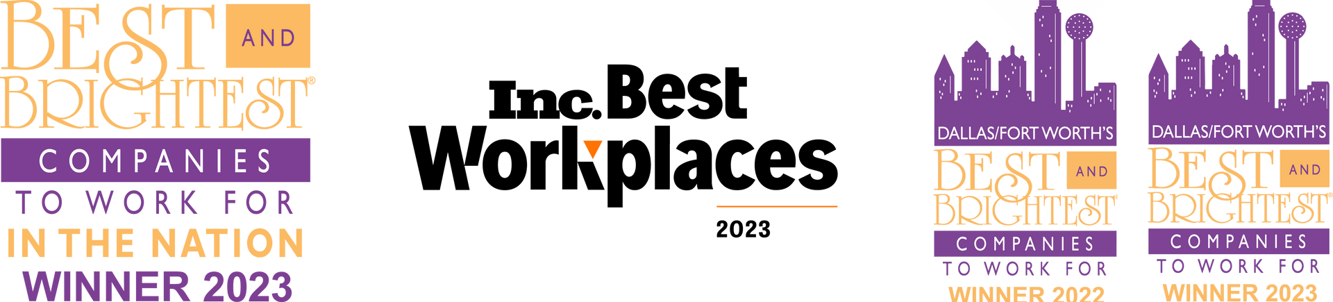 Three logos for inc. best workplaces are displayed on a white background