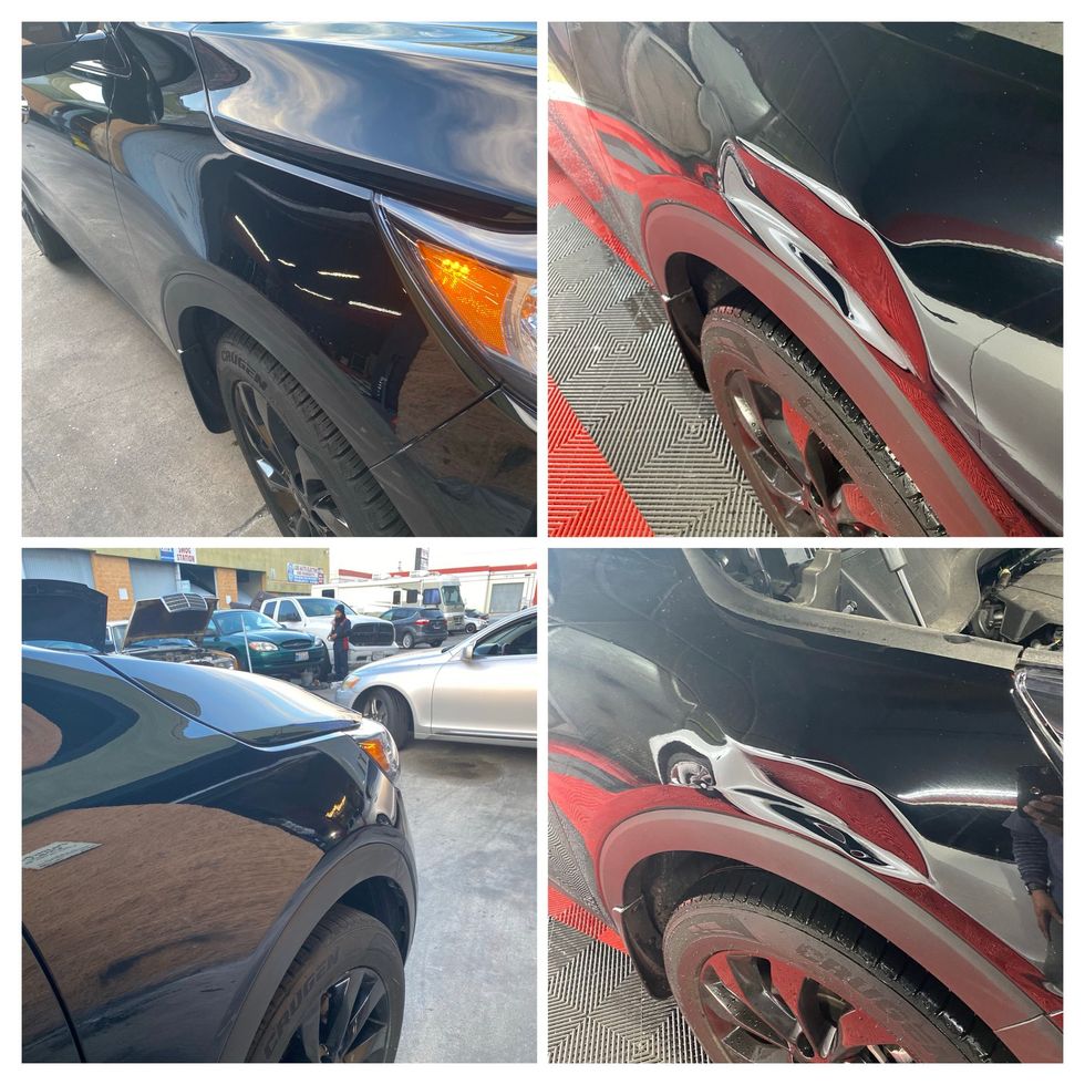 smashed bodyline on this fender repaired paintless