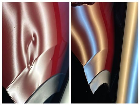 deep dents on this 1/4 panel repaired to its original state using PDR