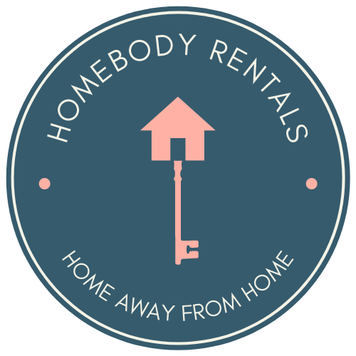 The logo for homebody rentals shows a key with a house on it.