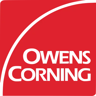 Owens Corning logo: white text on red square, white arch.