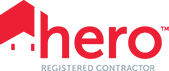 A red and white logo for a registered contractor.